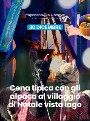 Cena Tipica al Villaggio di Natale delle Plaze Cena tipica con gli alpaca al villaggio di Natale vista lago